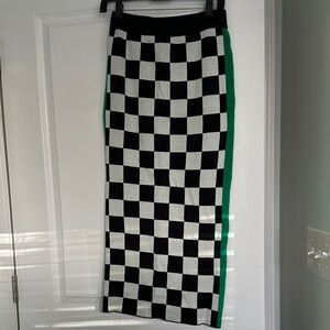 Dressed in LALA Black and White Checkered Pencil Skirt with Green Trim